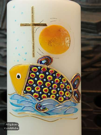 Taufkerze Indiana mit Fisch