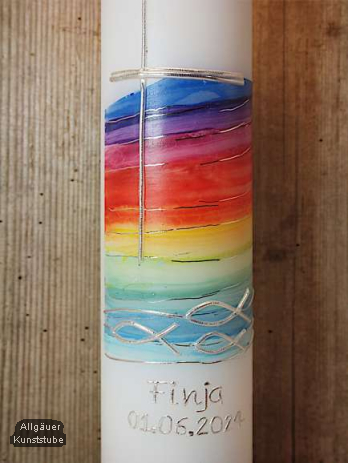 Taufkerze Adele mit Regenbogen