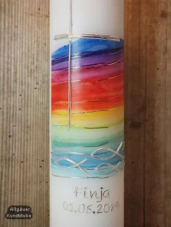 Taufkerze Adele mit Regenbogen