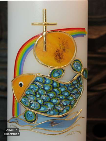 Taufkerze Bernhard mit Fisch