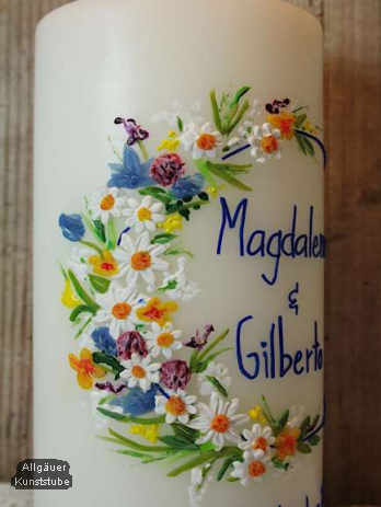 Hochzeitskerze Alexandra mit Blumenkranz