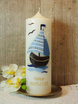 Taufkerze Fidelis mit Segelboot